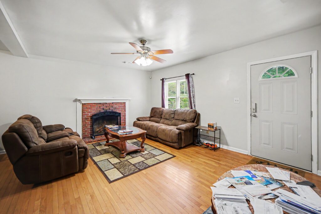 Haven North living room with fireplace